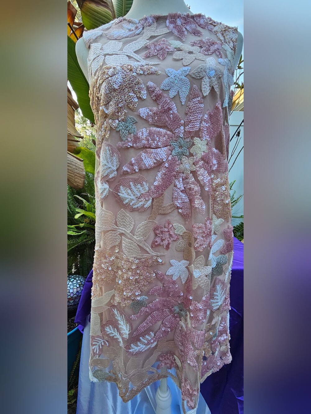 NWT MABLE Pink Floral Sequin Embroidered Sleeveless Mini Dress Small - Picture 11 of 14